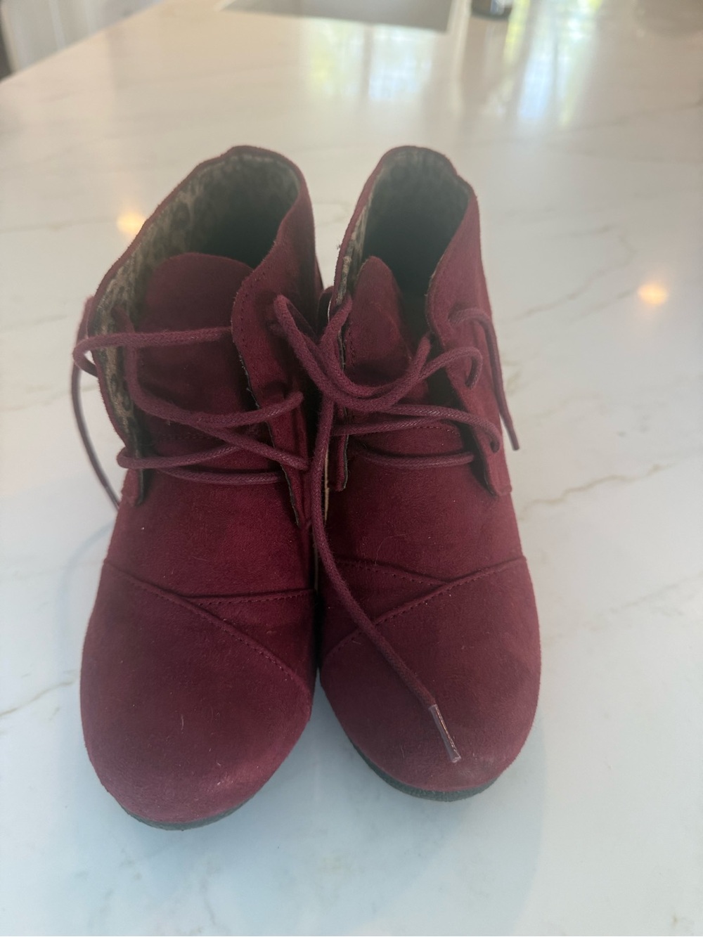 Maurices Burgundy Lace-Up Suede Ankle Booties